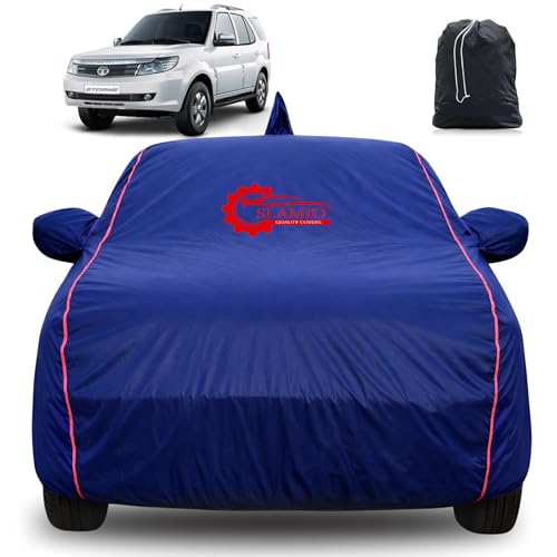 Image of 100% Waterproof Car Cover for Tata Safari 2012-2018 Model | All-Weather, Dustproof & UV Protection | Heavy-Duty 3-Layer Fabric | Custom Fit with Mirror & Antenna Pocket | Navy Blue