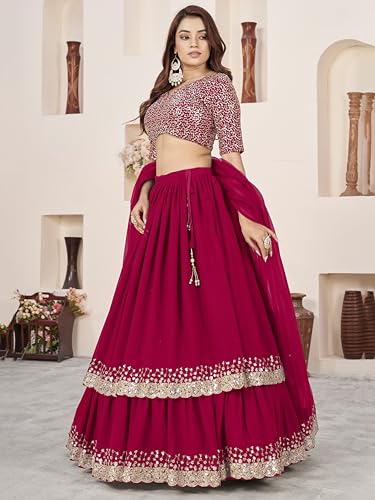Image of Zeel Clothing Women's Sequins Embroidered Georgette New Semi-stitched Lehenga Choli Set With Dupatta (50666-Womens-Lehenga-Choli-Latest)