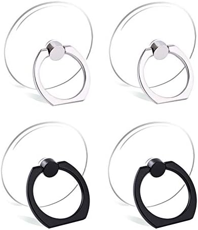 Cell Phone Ring Holder Stand Transparent Finger Grip Loop 360 Degree Rotation Finger Ring Stand (2 Silver 2 Black (Round))