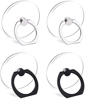 Cell Phone Ring Holder Stand Transparent Finger Grip Loop 360 Degree Rotation Finger Ring Stand (2 Silver 2 Black (Round))