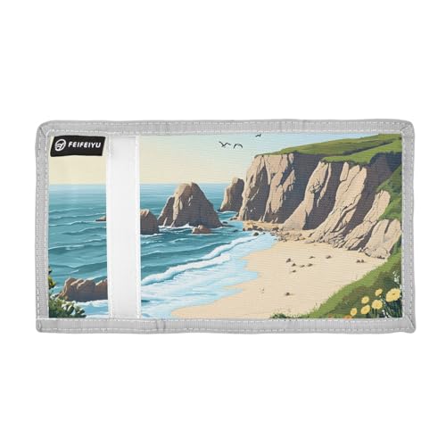 Coastal Seascap Eart Durable Nylon Fabric Wallet for Boys and Girls - Multi-Functional with 2 Clear Pockets, Zipper Coin Compartment, 3 Card Slots & Keyring2