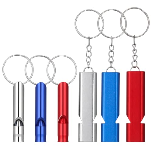 6 Pcs Emergency Whistle Loud Whistle with Key Chain Portable Outdoors Double Tubes Aluminum Whistles for Adults Hiking Camping Sports Fishing Hunting Boating Accessories