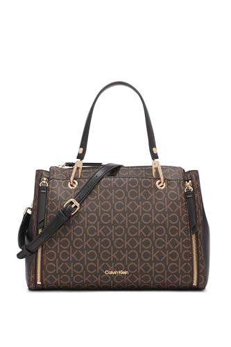 Calvin Klein Bolsa feminina Reyna Novelty, Marrom/cáqui/preto linear, One Size