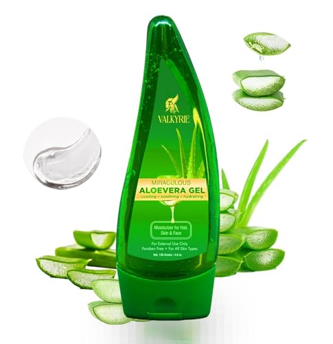 Image of VALKYRIE Aloe Vera Gel for Face & Body Made within 12 Hours of Harvest, 98% Pure Aloe Vera Gel for Skin,Scalp,& Hair, Soothing Aloe Face Moisturizer | Multipurpose Gel (120gm)
