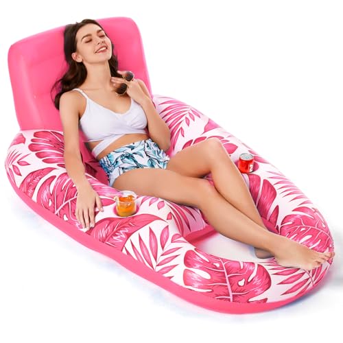 Image of Jasonwell Inflatable Pool Float Adult - Pool Floaties Lounger Floats Raft Floating Chair Water Floaties for Swimming Pool Lake Lounge Float with Cup Holders Beach Pools Party Toys for Adults