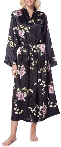 Lavenderi Women's Satin Kimono Robe - Long Classic Satin Lounge Bathrobe4
