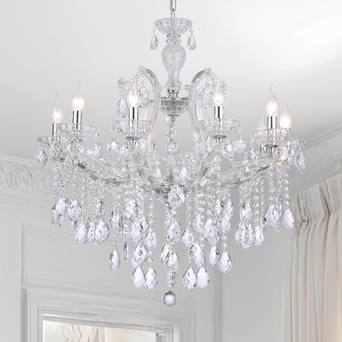 Aimluxin Modern Crystal Chandelier, Maria Theresa Crystal Chandelier 10 Lights Luxury Chrome Chandelier Lighting Fixture for Dining Room, Living Room, Bedroom, Kitchen Island, Foyer