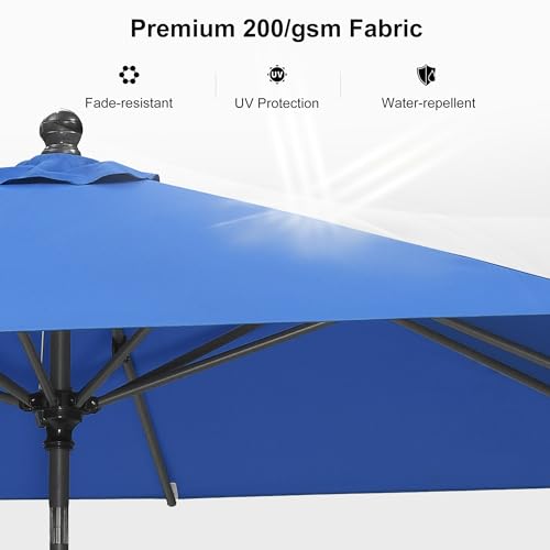 Image of PURPLE LEAF Outdoor Market Umbrella 11.5' x 8' Rectangle Sky Blue 8 Ribs