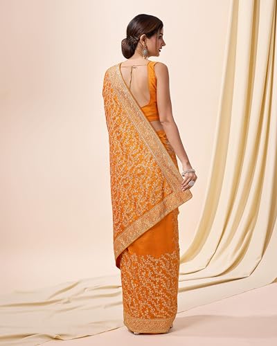 Image of TRENDMALLS Women's Vichitra Silk Heavy Embroidery With Siroski Stone Work Saree with Unstitch Blouse Piece For Women