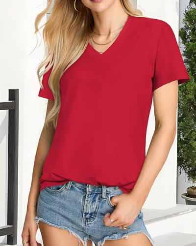 Womens T Shirts V Neck Short Sleeve Summer Tops Casual Basic Tees4