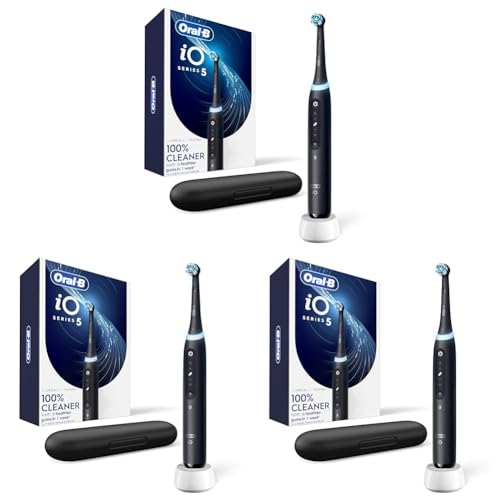 Image of Oral-B Rechargeable Electric Toothbrush, iO5 Customizable Clean, 5 Cleaning Modes, Visual Pressure Sensor to Protect Gums, Travel Case, Black (Pack of 3)