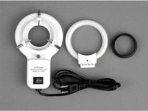 Image of AmScope SW-3B24-FRL Binocular Microscope, WH10x Eyepieces, 10X and 40X Magnification, 2X /4X Objective, Single-Arm Boom Stand, 8W Fluorescent Ring Light, 110V-120V