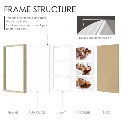 Image of DUENPY 8x16 Collage Picture Frame 5x7 Collage Picture Frame Displays Three 5x7 inch Photos or 8x16 (Without Mat) for Available Horizontal Wall Mounting Display and Vertical Wood Color