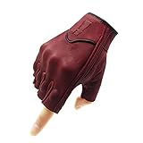 Harssidanzar Half Finger Motorcycle Gloves, for Mens Leather Riding Driving Gloves with Hand Knuckle GM037,Oxblood, Size L