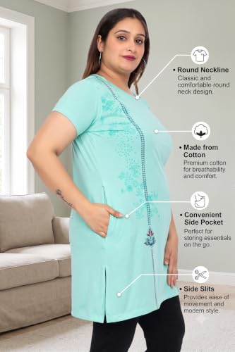 Image of Women Printed Cotton Tshirt with Side Slits & Pocket