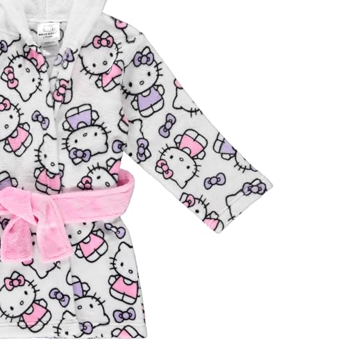 Hello Kitty Girls Fleece Kids Hooded Robe - Super Soft Plush Kids Spa Bathrobe with Pockets, Sizes 4-10 - Official Product4