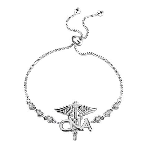 Image of CENWA Certified Nursing Assistant Bracelet CNA Charm CNA Caduceus Angel Bracelet Gifts for Nursing Student (CNA Bracelet S)
