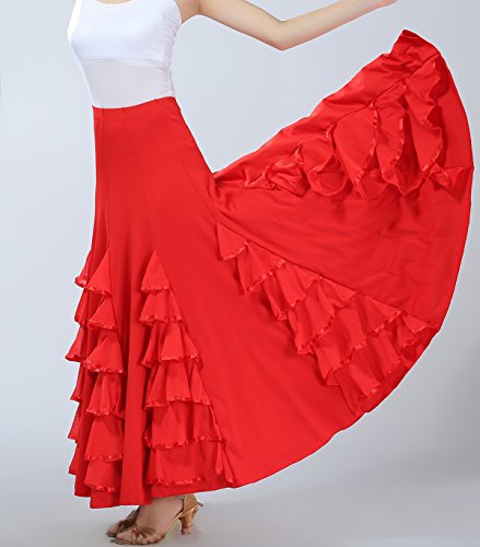 Whitewed Long Modern Flamenco Waltz Standard Ballroom Dance Fancy Training Skirt3
