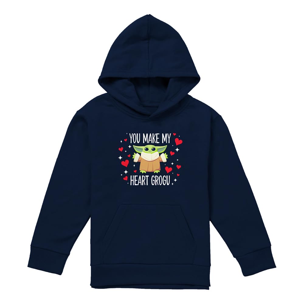 Star Wars Grogu Heart Hoodie Youth Kids Navy - Disney
