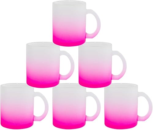 MR.R Juego de 6 tazas de vidrio rojo rosa esmerilado de 11 onzas con asa para transferencia de revestimiento térmico térmico
