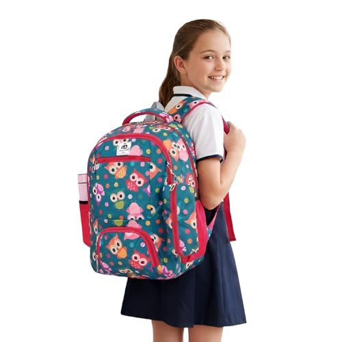 Image of Bag For Class 4th To 10th Standard Tuition School College All Day Use 32l Backpack Durable Polyester Material Owl Green Color Perfect For Students