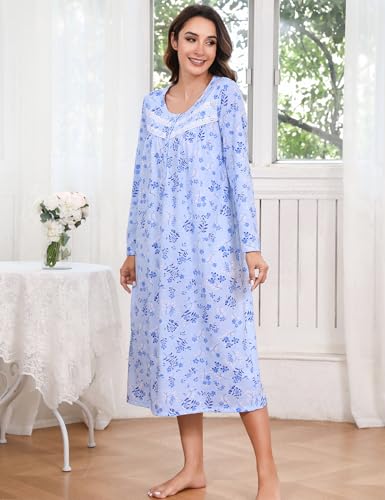 Image of IZZY + TOBY Nightgowns for Women Long Sleeve Soft Cotton Long Warm Nightdress Kintted Night Gown