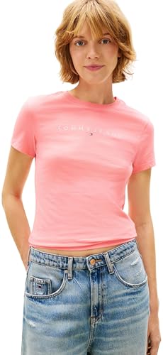 Tommy Jeans Tjw Slim Linear Tee T-Shirt Rose Femme XL DW0DW18398