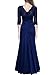 Miusol Women's Retro Floral Lace Vintage 2/3 Sleeve Slim Ruched Wedding Maxi Dress,Navy Blue,Small