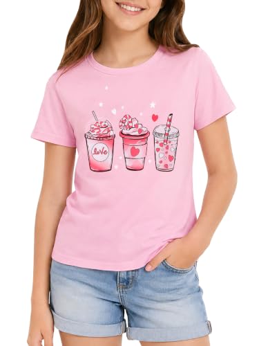 Image of Dvenki Girls Graphic Short Sleeve Crewneck T-Shirt Sizes 6-18 | breathable soft cotton blend, cute graphic prints, summer little and big girls tee, ideal casual wear for school, daily