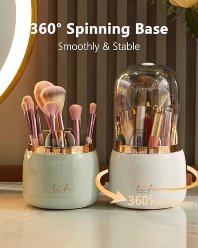 Suporte giratório de pincel de maquiagem de luxo 360 ° com tampa, organizador cosmético, batom, sobr