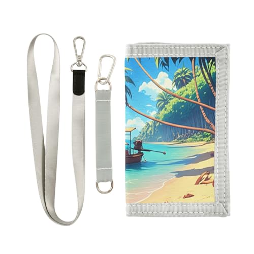 Boat Sea Beach Blue Kids Wallet for Boys Girls Outdoor Sport Trifold Wallets for Children Teen Youth Wallet with Zippered Coin Pockets Card Holders Novelty Wallets with Magic Sticker2