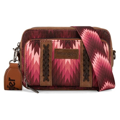 Image of Wrangler Aztec Crossbody Bag for Women Multi Pocket Shoulder Bag Boho Cross Body Wallet Purse