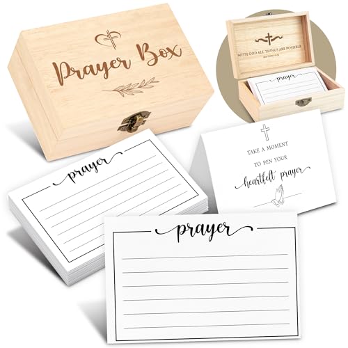WOODAMORE Prayer Boxes With Cards To Write On - 50 Pcs Blank Prayer Cards, Prayer Request Card Box, God Box for Gratitude Kit