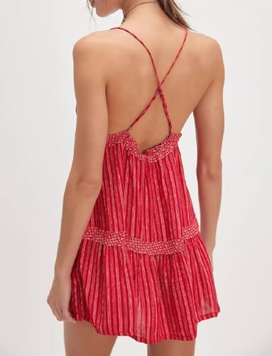 Image of Women Boho Floral Mini Cami Dress Spaghetti Strap Flowy Sling Dress Graphic Backless Summer Holiday Sundress