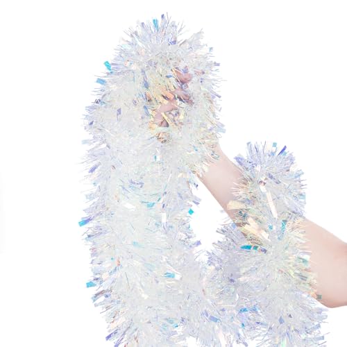 Gloreyan 33FT Christmas Tinsel Garland Iridescent Metallic Tinsel Twist Garland Glitter Foil Hanging Decoration for Xmas Tree Decoration Wedding Party Supplies