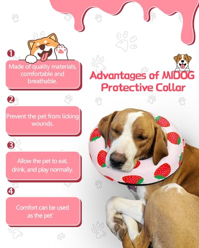MIDOG Inflatable Dog Neck Donut Collar Alternative After Surgery, Soft Protective Recovery Cone for Small Medium Large Dogs and Cats Puppies - Alternative E Collar (Strawberry, XS)
