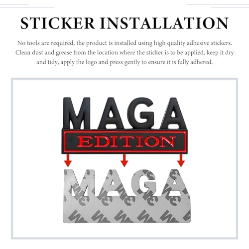 Image of MAGA Edition Car Emblem, 3D Raised Full Metal Badge Decal MAGA Personality Labels, Strong Adhesive Exterior Auto Body Decoration Embossed Sticker for Car Truck SUV (Black & Red)