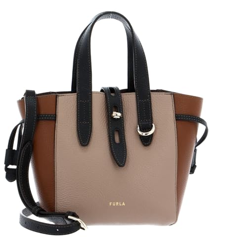Furla Net Mini Tote Bag Greige + Cognac h + Nero