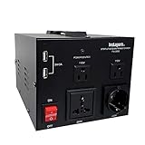 Instapark ITU-2000 Series Heavy-Duty AC 110/220V Step Up/Down Voltage Transformer/Converter with US Standard, Universal, German/French Schuko AC Outlets - 2,000 Watt