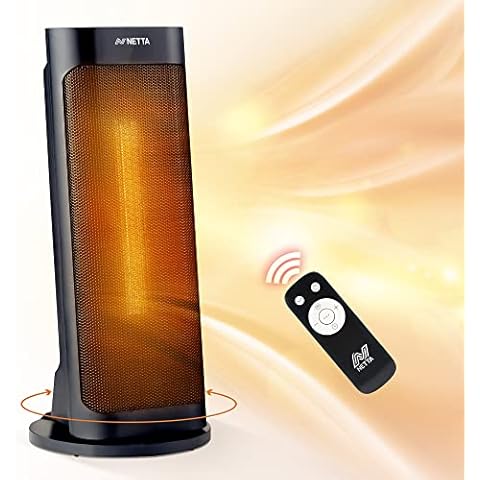 NETTA 2000W Ceramic Heater Oscillating Tower, Fast-Heating, Quiet Portable Heater with Remote Control and 7 Hour Timer, 3 Heating Modes, Tip-Over Protection - Black Cover