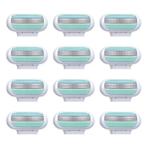 12 Recambios para Maquinilla de Afeitar Mujer, Cuchillas de Afeitar Cuchillas de 3 Capas de Acero Inoxidable para Afeitado Preciso, Compatible con Venus, Para Vello Corporal Axilas y Bikini