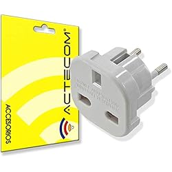 Cargador Normal Y Corriente ACTECOM® Adaptador Enchufe 3 Pin UK Inglés Reino Unido Tipo G a 2 Pin Europeo UE Modelo C E F Universal Adapter Corriente (White)