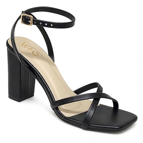 Image of WFS Women 3.5 Inch Elegant Block Heel Sandals for Women with Ankle Strap