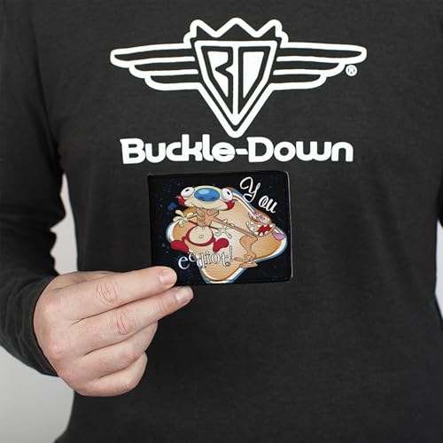 Ren and Stimpy Men's Standard Buckle-Down PU Bifold Wallet-Ren Choking Stimpy You EEDIOT, Multicolor, 4.0" x 3.5"3