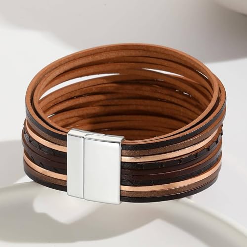 Image of Fesciory Leather Wrap Bracelets for Women, Boho Leopard Multi-Layer Crystal Beads Cuff Bracelet Jewelry