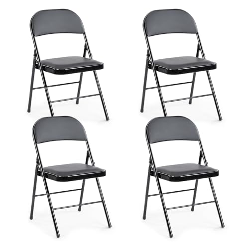 DUMOS 4 Pack Leather Padded Folding Chair, Portable & Stackable