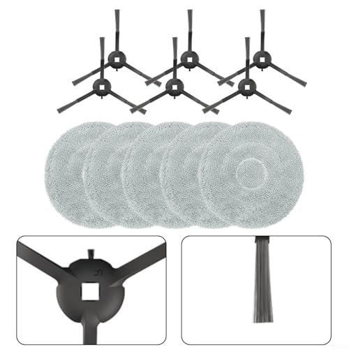 Für Trouver E30 für Aqua RLE52SC Staubsaugerzubehör Ersatz-Mopptuch und Seitenbürsten-Kit Mikrofaser-Nylonfilter passend für E30 für Aqua RLE52SC Set mit 5 Wischtüchern und 6 Seitenbürsten