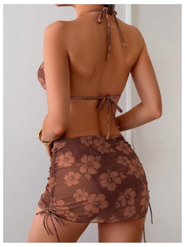 Women's 3 Piece Bikini Sets Floral Triangle Thong Bikini High Cut Swimsuit String Bathing Suit with Cover Up Skirt4
