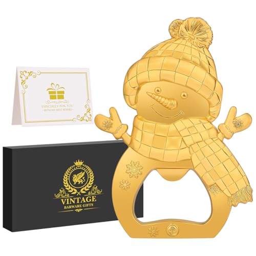 Forma di Pupazzo di Neve Apribottiglie, Cavatappi Birra Portatile, Apribottiglie con Scatola Regalo, Regalo per Natale, Compleanno, Festa, Festa del Papà, per Uomini, Donne, Amanti della Birra, Dorato