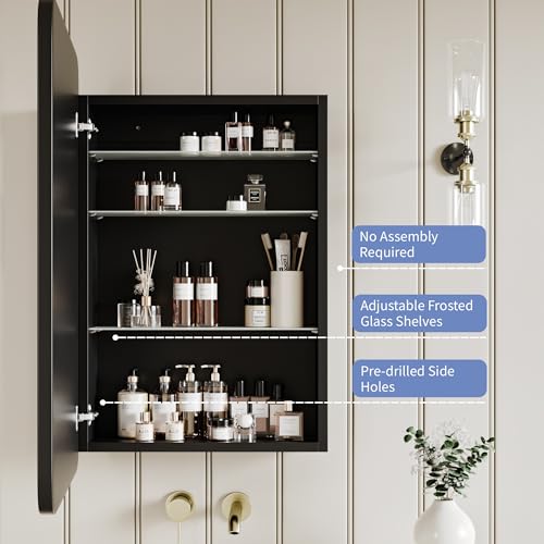 Image of AGDULL Medicine Cabinet with Black Metal Frame Mirror, Overall 20 inchx30 inch